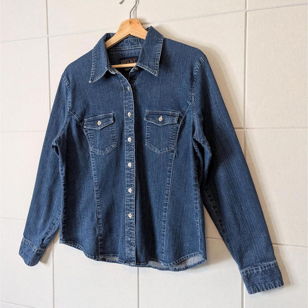 Vintage 90s Limited Jeans classic denim fitted button front shirt - Picture 2 of 6